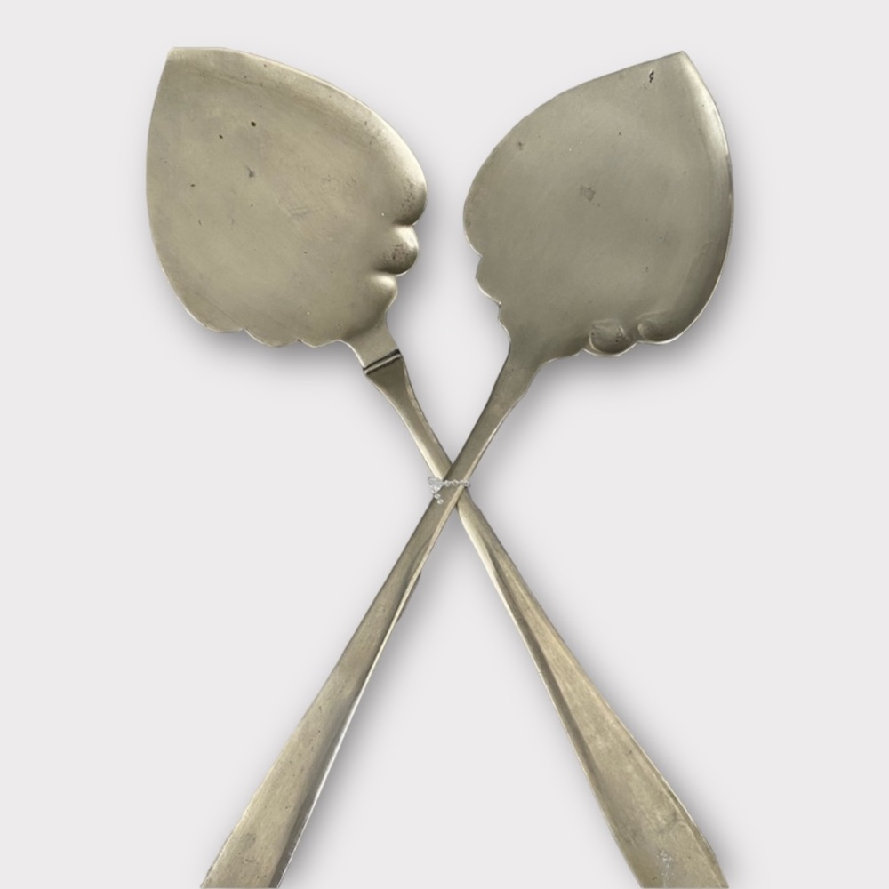 Vintage Serving Spoons Server Set of Two Scalloped Signed Marked Antique